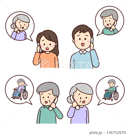 心配な表情で電話をしている人々 136752670