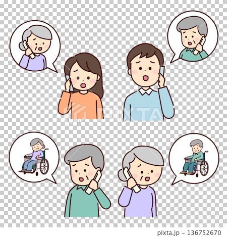 心配な表情で電話をしている人々 136752670