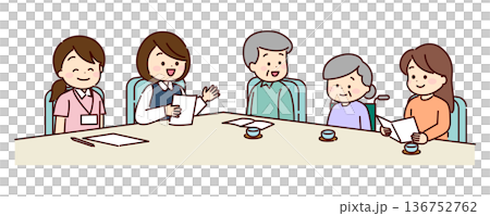 介護保険サービスについて相談している家族 136752762