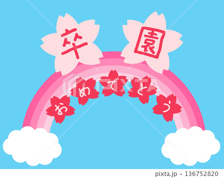 卒園おめでとう桜文字セット｜春　青空　虹　雲 136752820