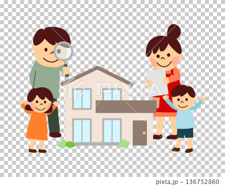 Family checking out house with magnifying glass 136752860