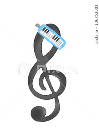 鍵盤ハーモニカの付いた音符 136753003