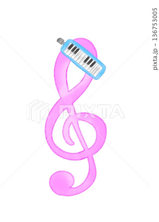 鍵盤ハーモニカの付いた音符 136753005