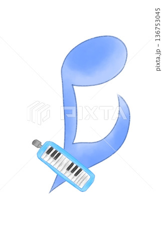 鍵盤ハーモニカの付いた音符 136753045