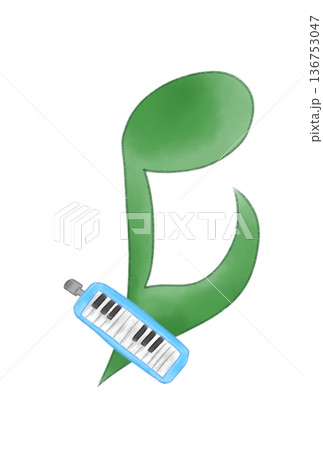 鍵盤ハーモニカの付いた音符 136753047