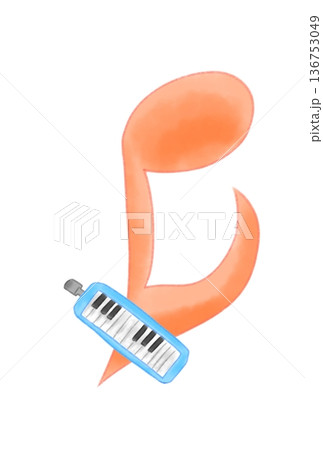 鍵盤ハーモニカの付いた音符 136753049