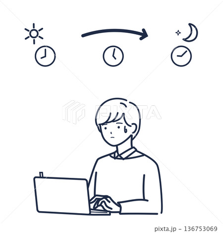 線画の会議前に焦りながら資料を整理して考えるビジネスパーソン 線画の会議前に焦りながら資料を整理して考えるビジネスパーソン 136753069