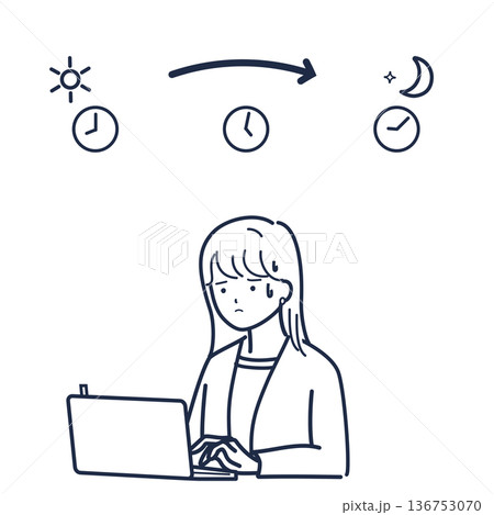 線画の会議前に焦りながら資料を整理して考える女性 136753070