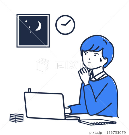 会議前に夜遅くまで残業しながら考えるビジネスパーソン 会議前に夜遅くまで残業しながら考えるビジネスパーソン 136753079