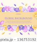 Colorful background with beautiful crocuses. The concept of spring, wedding, March 8th, mother's day, birthday. Vector illustration for the design of posters, flyers, postcards, invitations 136753192
