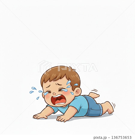 床に寝転んで大泣きする男の子 136753653