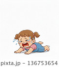 床に寝転んで大泣きする女の子　 136753654