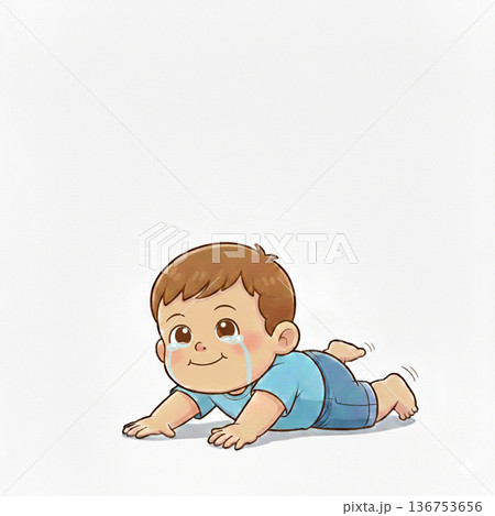 さっき泣いていたと思ったら急に泣き止んで喋り出す男の子 136753656