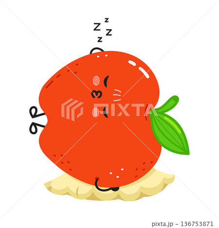 Cute cartoon red apple sleeping on pillow with ZZZ 136753871