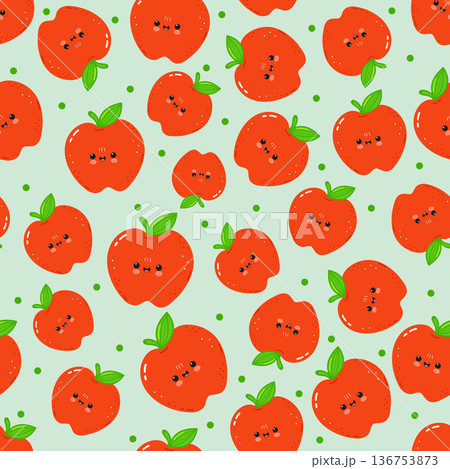 Repeating cute cartoon apples character pattern 136753873