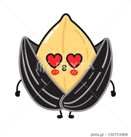 Cute sunflower seed character with heart eyes cartoon 136753906