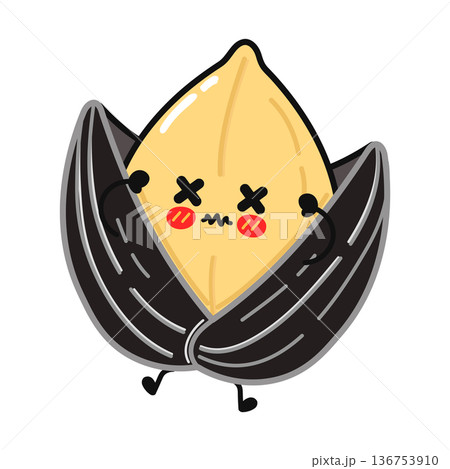 Dead sunflower seed cartoon character with cross eyes 136753910