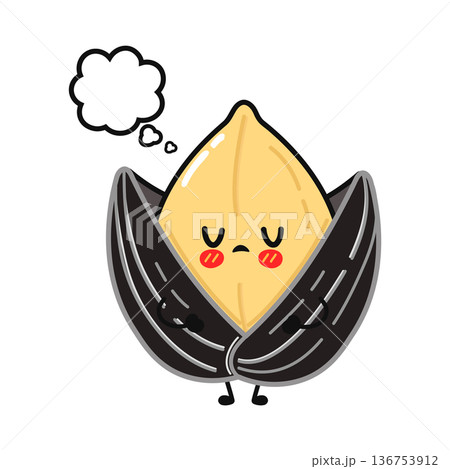 Sad sunflower seed character thinking with empty thought bubble Sad sunflower seed character thinking with empty thought bubble 136753912