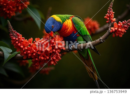 The image shows a Rainbow Lorikeet, a species of parrot native to Australia 136753949