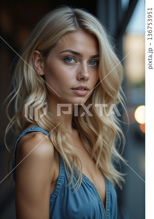 This image shows a realistic portrait of a young woman This image shows a realistic portrait of a young woman 136753951