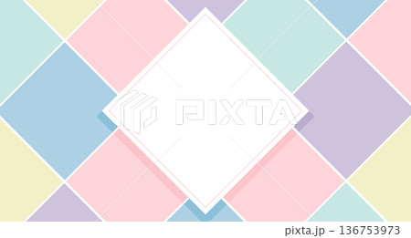 Pastel diamond background with geometric harlequin design and central frame for text. Festive background. 136753973