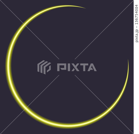 Glowing yellow crescent shape on dark background 136754084