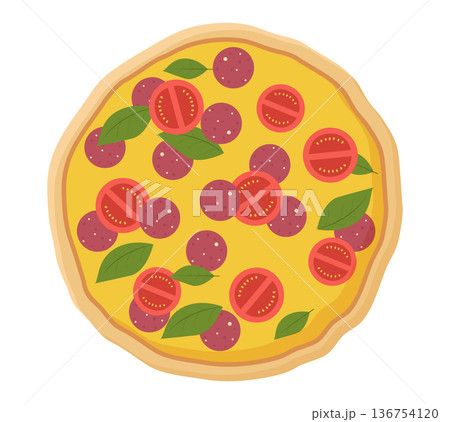 Savory pepperoni and tomato pizza with fresh basil Savory pepperoni and tomato pizza with fresh basil 136754120