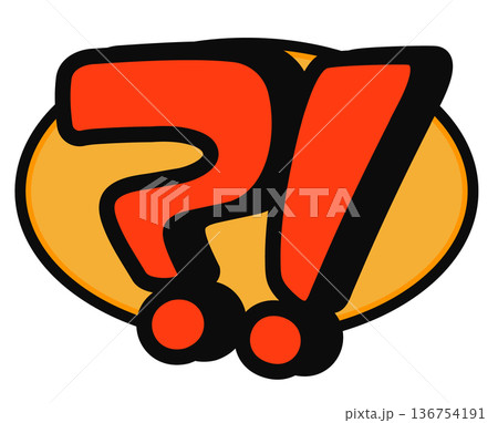 Bold red exclamation and question mark design on yellow background 136754191