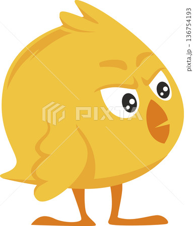 Cute cartoon yellow chick with big eyes and orange beak 136754193