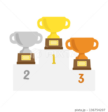 金銀銅の優勝カップと表彰台　イラスト 136754207