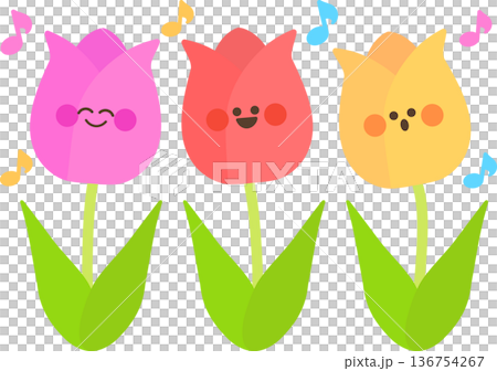 楽しいかわいいチューリップ（赤とピンクと黄色） 136754267