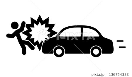 人を撥ねる車のシルエット 136754388
