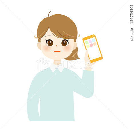 スマホを持った女性イラスト 上半身・可愛い・自然な表情・SNS02 スマホを持った女性イラスト 上半身・可愛い・自然な表情・SNS02 136754501