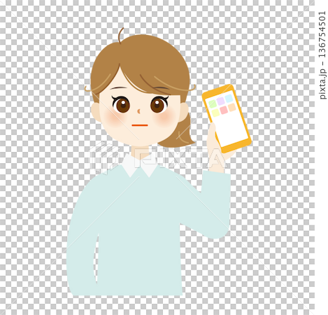 スマホを持った女性イラスト 上半身・可愛い・自然な表情・SNS02 スマホを持った女性イラスト 上半身・可愛い・自然な表情・SNS02 136754501