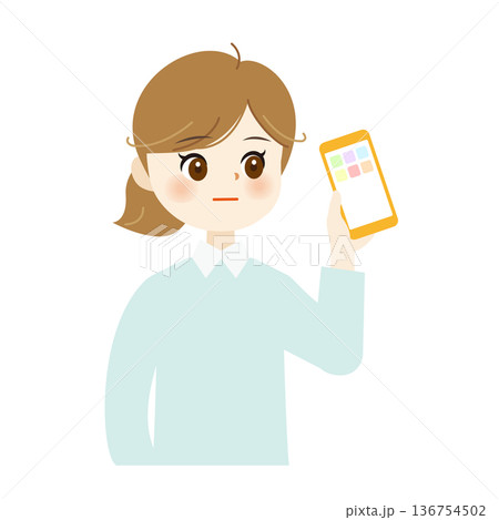スマホを持った女性イラスト 上半身・可愛い・自然な表情・SNS05 スマホを持った女性イラスト 上半身・可愛い・自然な表情・SNS05 136754502