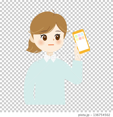 スマホを持った女性イラスト 上半身・可愛い・自然な表情・SNS05 スマホを持った女性イラスト 上半身・可愛い・自然な表情・SNS05 136754502