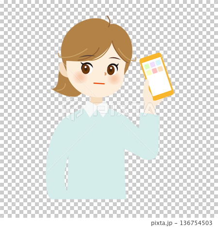 スマホを持った女性イラスト　上半身・可愛い・自然な表情・SNS08 136754503