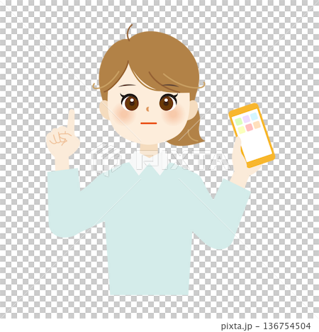 スマートフォンで説明する女性のイラスト11 スマートフォンで説明する女性のイラスト11 136754504