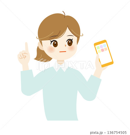 スマートフォンで説明する女性のイラスト14 スマートフォンで説明する女性のイラスト14 136754505