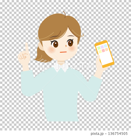 スマートフォンで説明する女性のイラスト14 スマートフォンで説明する女性のイラスト14 136754505