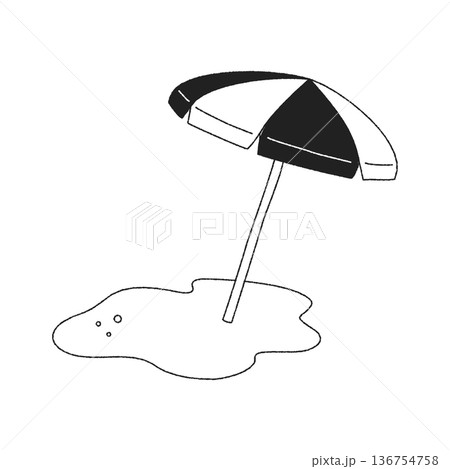 シンプルな手書きのビーチパラソルのイラスト 136754758