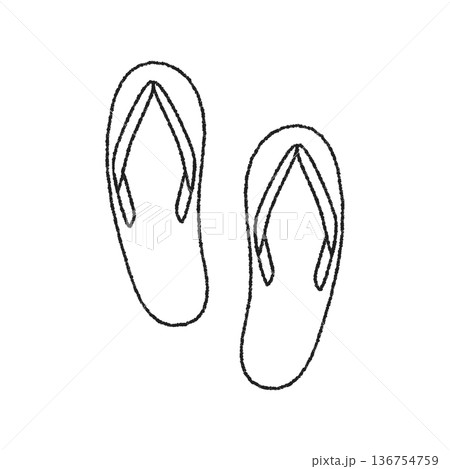 シンプルな手書きのビーチサンダルのイラスト 136754759
