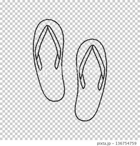 シンプルな手書きのビーチサンダルのイラスト 136754759