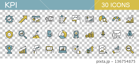 KPI/Key Performance Indicator Line Icon Set (Color) KPI/Key Performance Indicator Line Icon Set (Color) 136754875