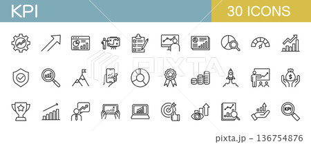 KPI・重要業績評価指標に関するラインアイコンセット KPI・重要業績評価指標に関するラインアイコンセット 136754876