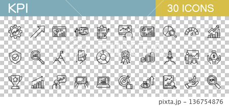 KPI/關鍵績效指標線條圖示集 KPI/關鍵績效指標線條圖示集 136754876
