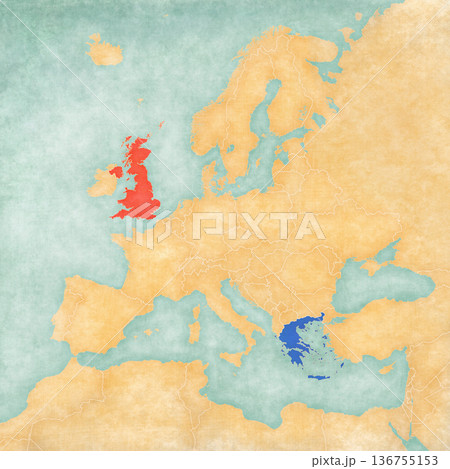 Map of Europe - United Kingdom and Greece 136755153