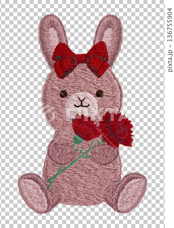 [Rabbit stuffed animal holding a carnation] Hand-embroidered illustration material 136755904