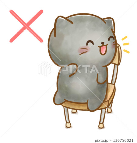 水彩 黒猫の園生活イラスト おしゃべり禁止を表すねこ 水彩 黒猫の園生活イラスト おしゃべり禁止を表すねこ 136756021