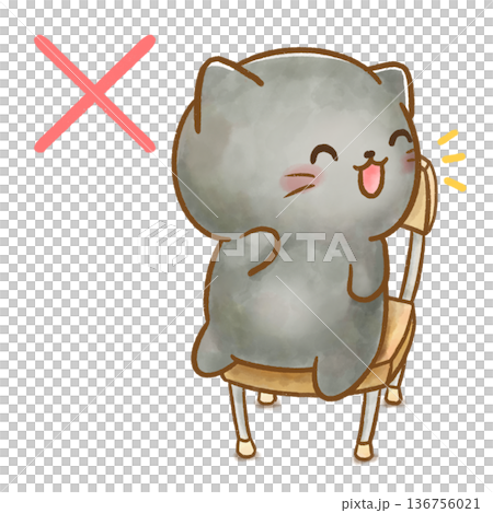 Watercolor illustration of a black cat's garden life. A cat that indicates no talking. 136756021